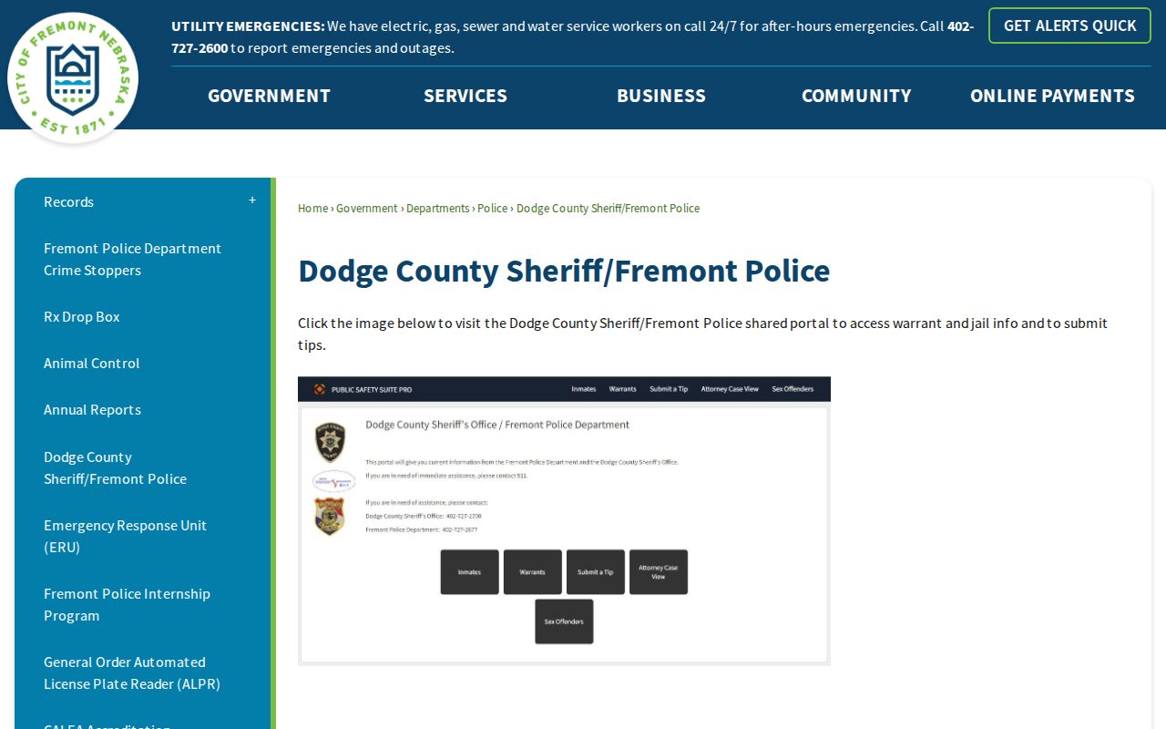 Dodge County booking-record shared portal landing page