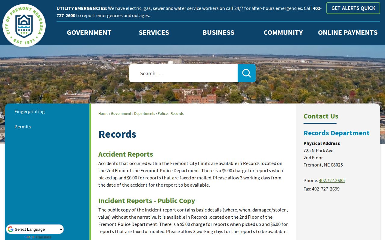 Fremont Police Records source for Dodge County booking records